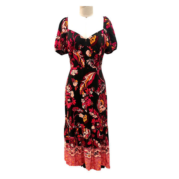 Adrianna by Adrianna Papell Rayon Sweetheart Neck Tiered Midi Dress SZ8 Floral - Picture 7 of 10